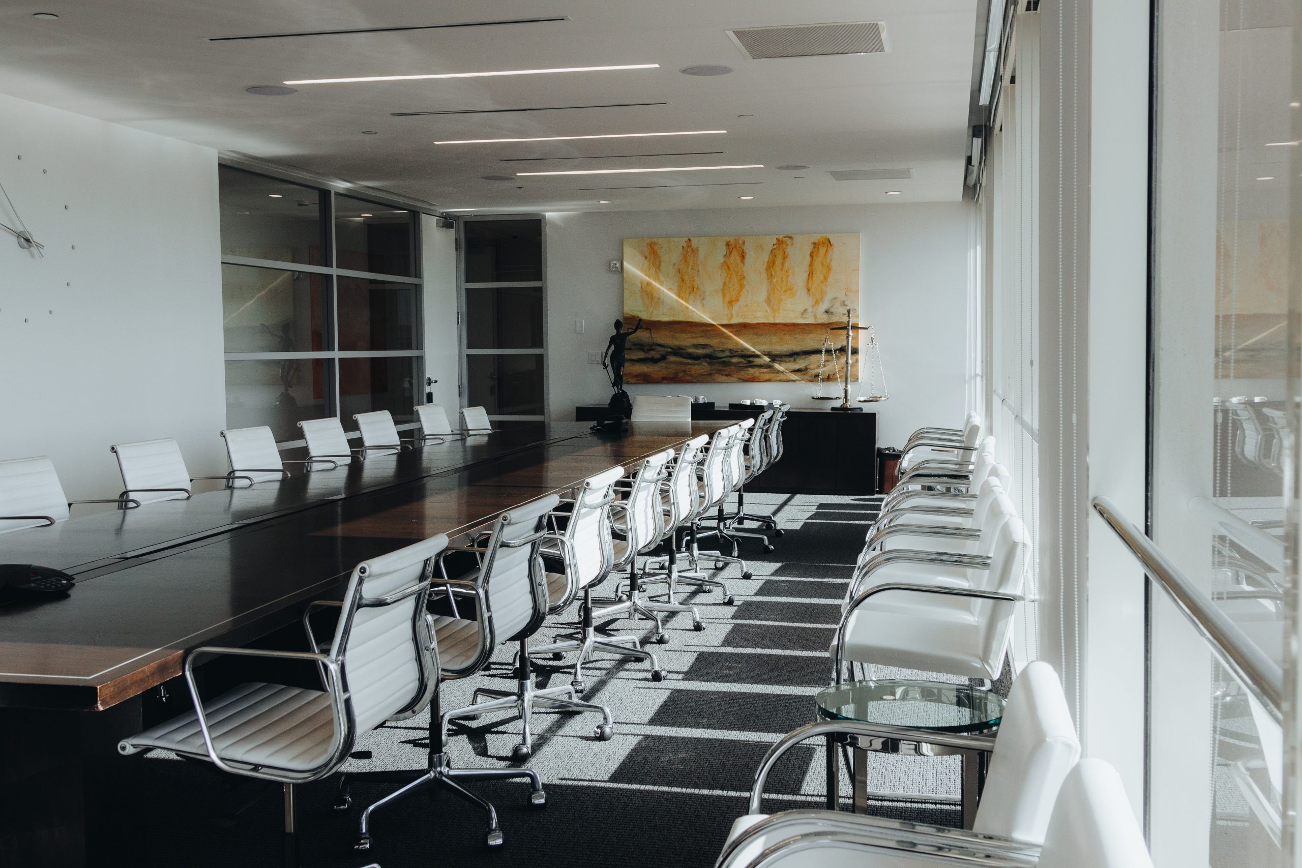 conference room with white chairs