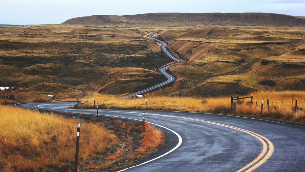 long winding hilly road
